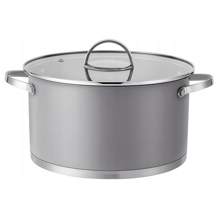 Oala din otel inoxidabil Florina Pepe 24 cm 5 l, capac din sticla, design modern, culoare intensa