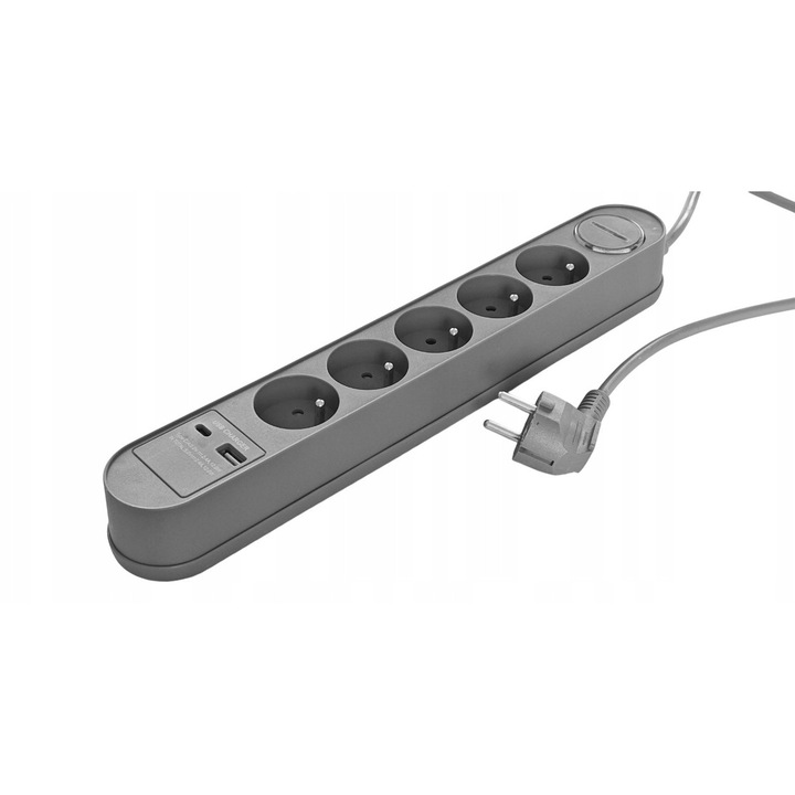 Prelungitor Hykker, 5 gniazd, 1,5m, 2 USB 2,4A, roz