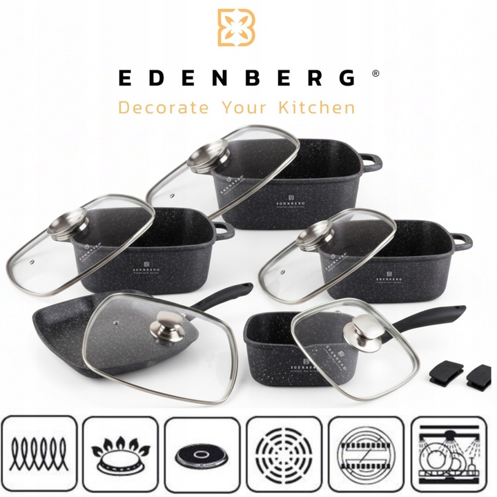 Set oale si cratite 12el Edenberg, neaderente, inductie