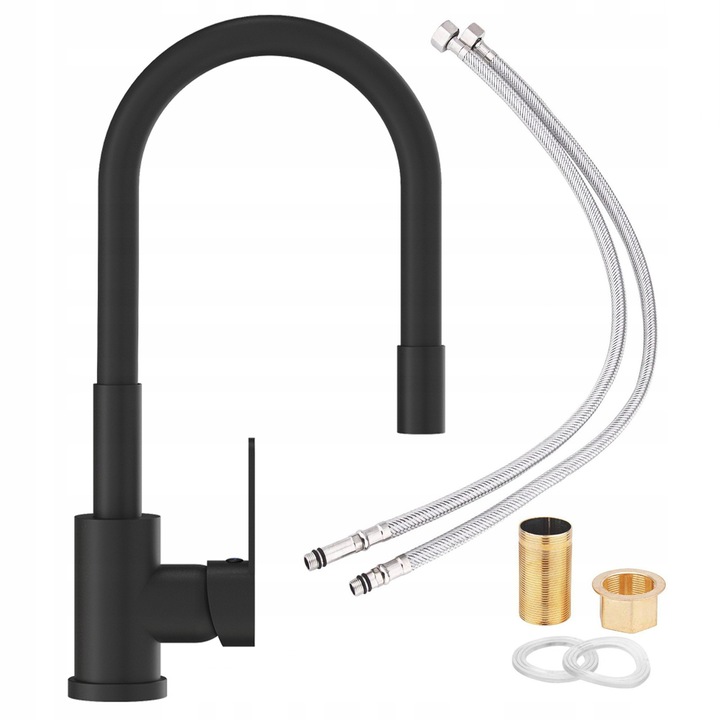 Silesia Emalia szaniter csaptelep, rugalmas, matt, fekete, kétfunkciós, mosogatóhoz