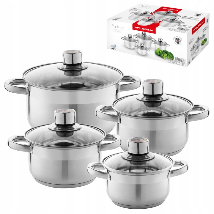 Set oale si cratite Florina Pablo 8el, otel inoxidabil, inductie, cu termometru