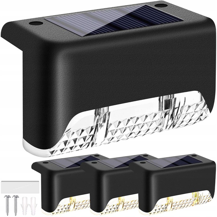 Set 4 Lampi solare LED Alogy, 100 LM, IP65, Negru, 8x4,5x2,5cm