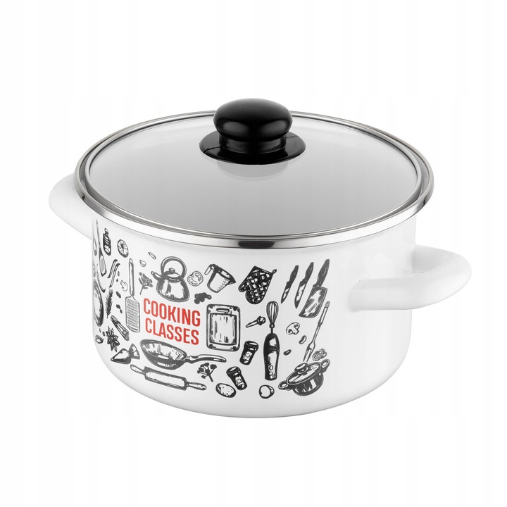 Oala Emalia Pleszew, 18cm, 3L, alb, cu capac