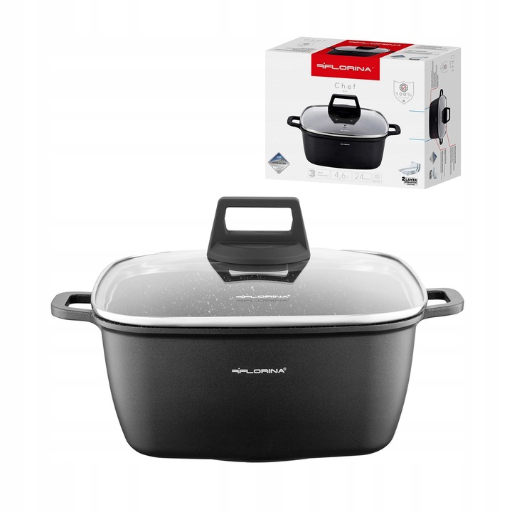 Oala Florina Chef 4.6L 24cm Aluminiu Negru Inductie Antiderapanta