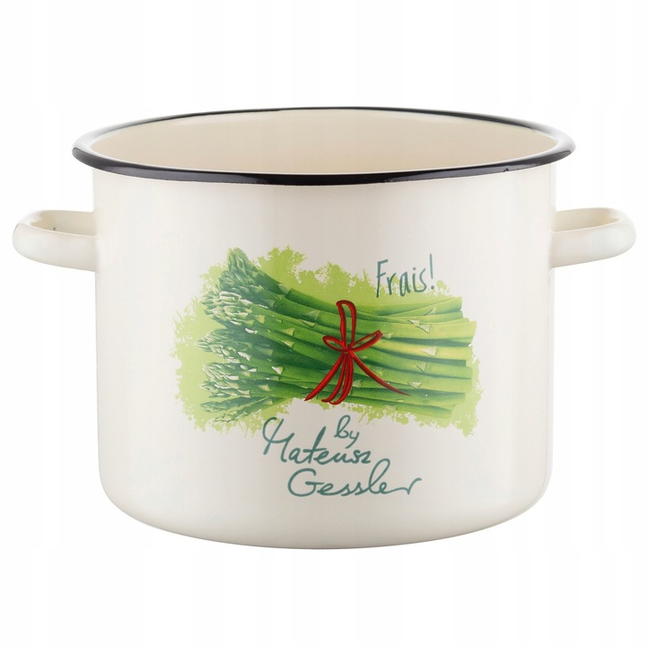 Oala emaliata Emalia Pleszew Szparagi, 22 cm, 6,4 l, crem, pentru toate tipurile de plite