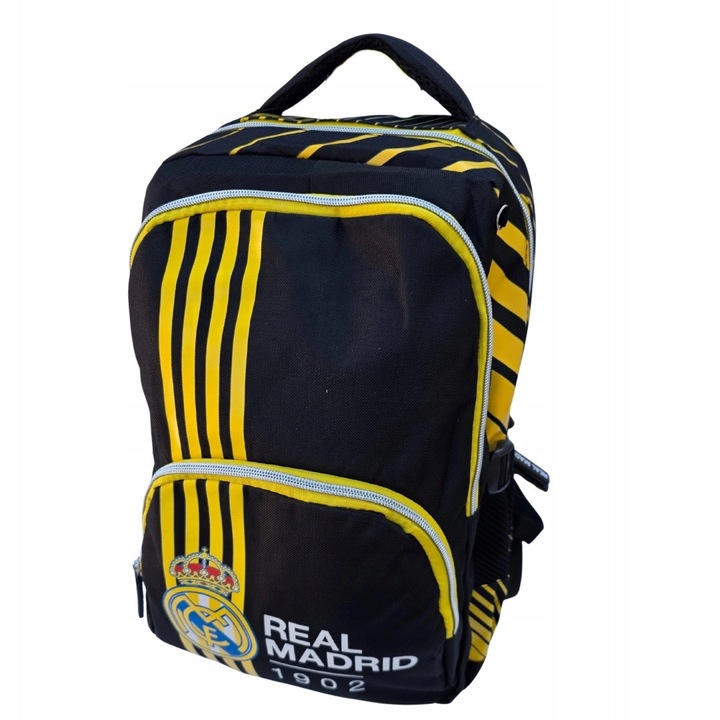 Ghiozdan sportiv Real Madryt, 3 compartimente, negru-galben, 42x32x22cm