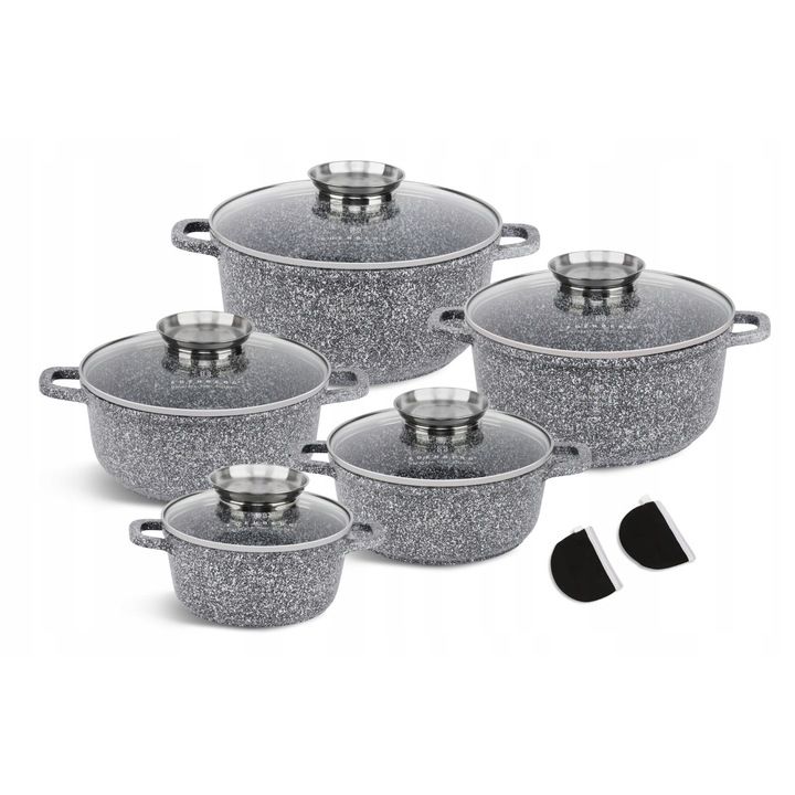 Set 10 piese oale marmura Edenberg, capacitate 1.3-5.6 l, culoare marmurek, compatibile cu toate tipurile de plite