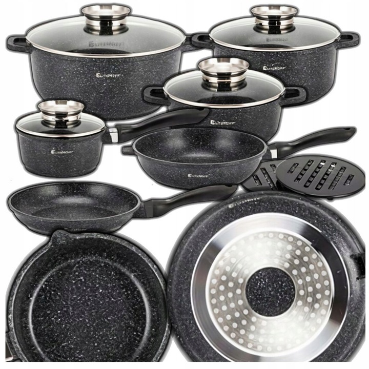 Set 14 Oale Marmura Elitehoff, Negru, Diverse Dimensiuni