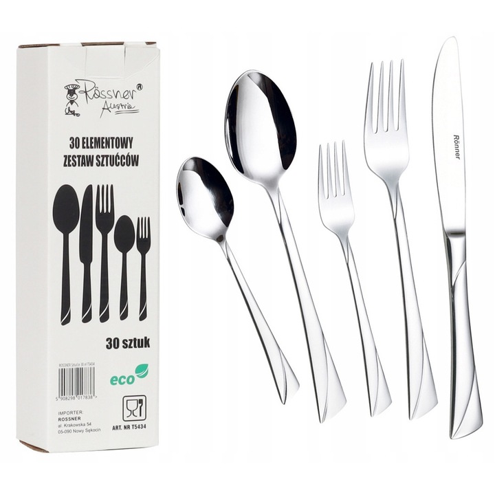 Set tacamuri 30 elemente Rossner pentru 6 persoane, inox, argintiu