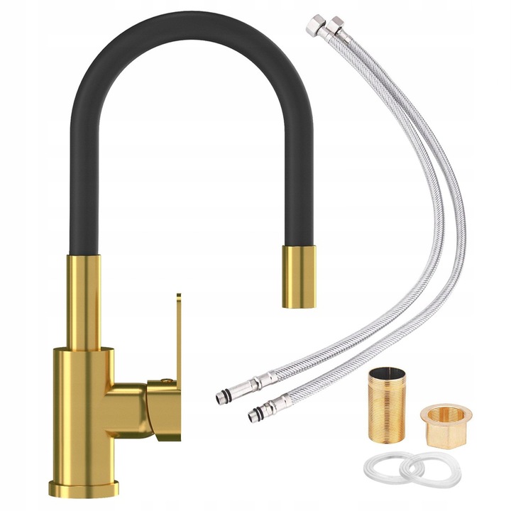 Baterie sanitara Silesia Emalia, elastyczna, mata, neagra, 38cm, set complet