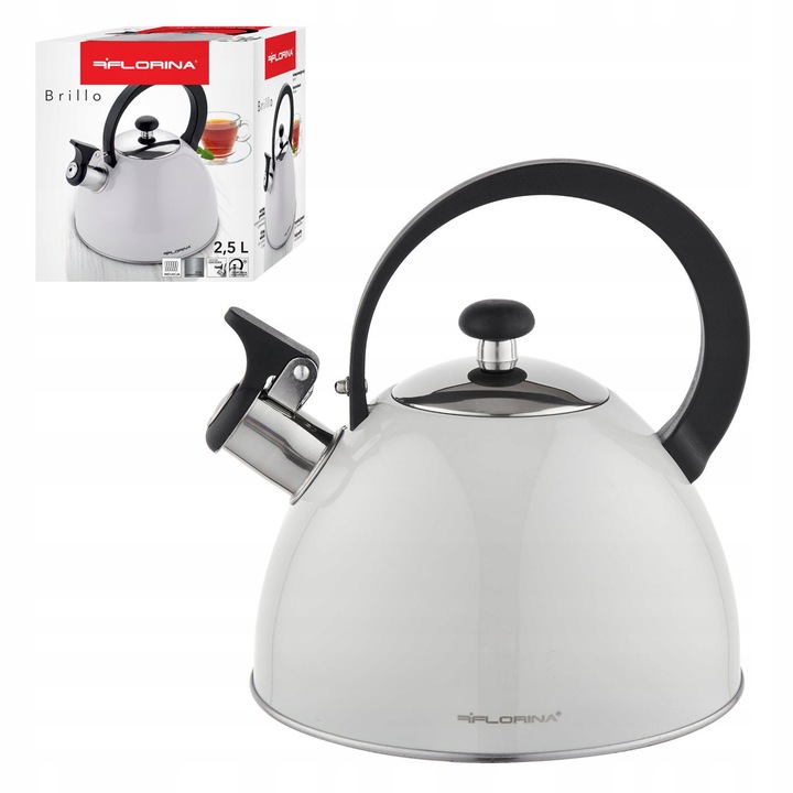 Florina Brillo 2.5L teáskanna, síppal, acél, világosszürke, indukciós