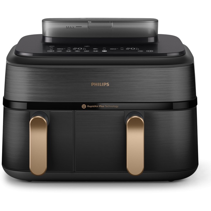 Friteuza cu Aer Cald Philips Dual, 2750 W, Capacitate 9 L, Touch, Rapid Air, 12 Programe, Negru