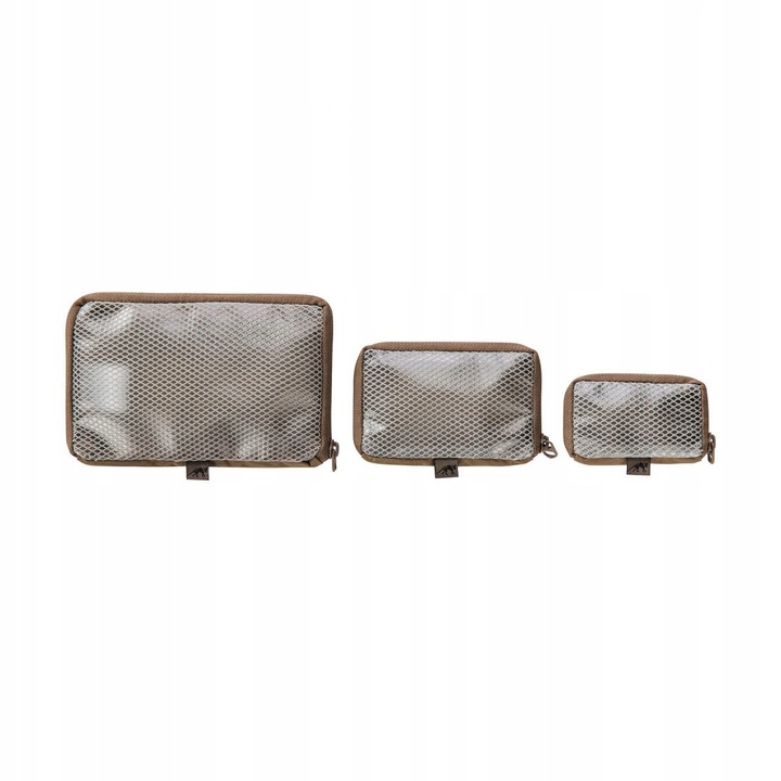 Set 3 organizatoare Tasmanian Tiger Mesh Pouch Set VL, 3 pungi, Coyote, dimensiuni 8x5x1,5cm, 11x7,5x1,5cm, 16x10,5x1,5cm, maro