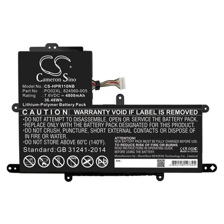 Cameron sino li-polymer akkumulátor, 7.6v, 4800mAh, kompatibilis hp po02xl -vel