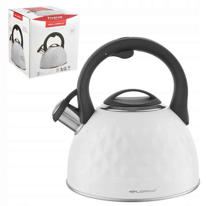 Fierbator Florina Diamante 2.5L, otel, alb, cu tarait, pentru inductie si gaz