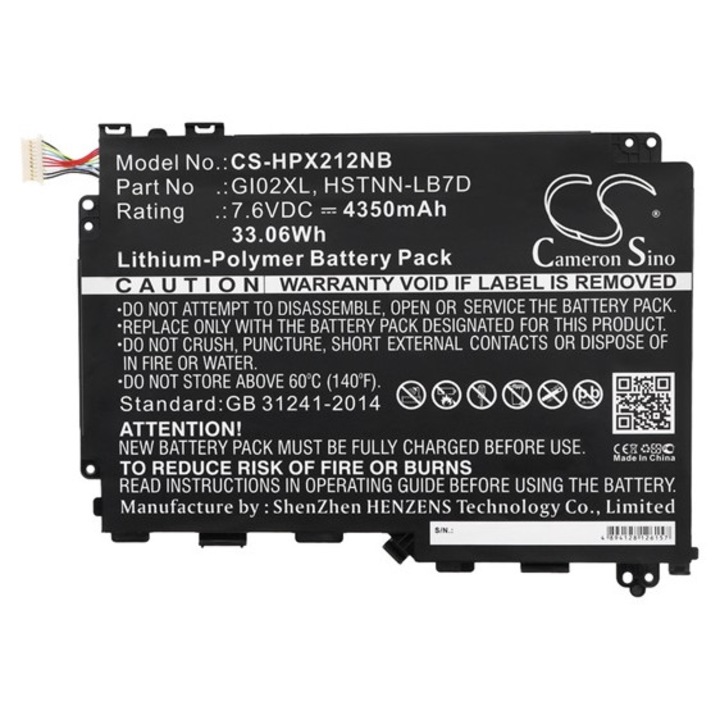 Cameron sino li-polymer akkumulátor, 7.6v, 4350mAh, kompatibilis hp gi02xl -vel