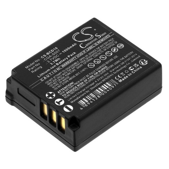Cameron sino li-ion akkumulátor, 3.7v, 1000mAh, kompatibilis panasonic cga-s007 -vel