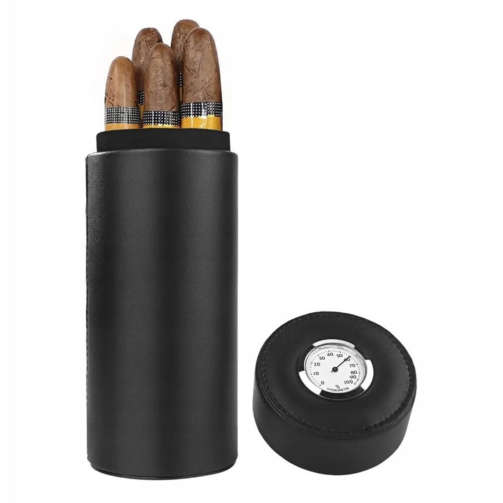 Husa din piele Gaira pentru 5 trabucuri, interior din lemn de cedru, 20x8cm, negru/maro