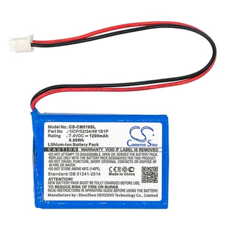 Cameron sino li-ion akkumulátor, 7.4v, 1200mAh, kompatibilis custom battery pack 2icp, 52, 34, 461s2p kék-vel
