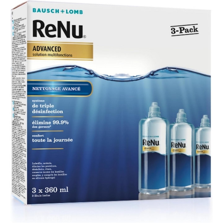 Solutie pentru lentile de contact Renu, Bausch&Lomb, 3x360ml