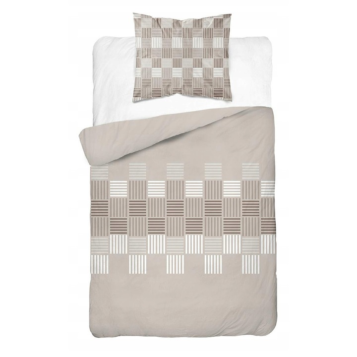 Lenjerie de pat set 140x200cm, Detexpol, Floral Harmony, bej, 100% bumbac