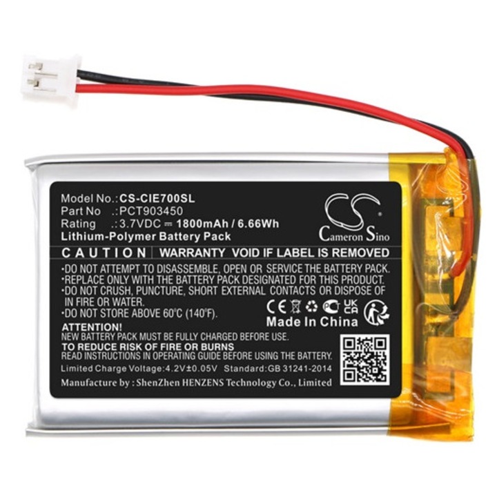 Cameron sino li-polymer akkumulátor, 3.7v, 1800mAh, kompatibilis coinsound pct903450 -vel