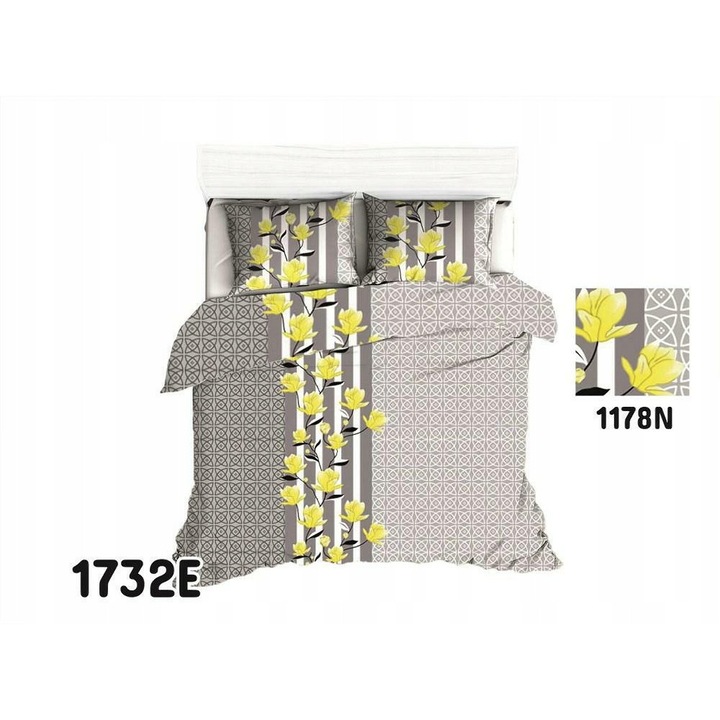 Lenjerie de pat Karo, 160x200cm, 100% bumbac, multicolor, set 3 piese