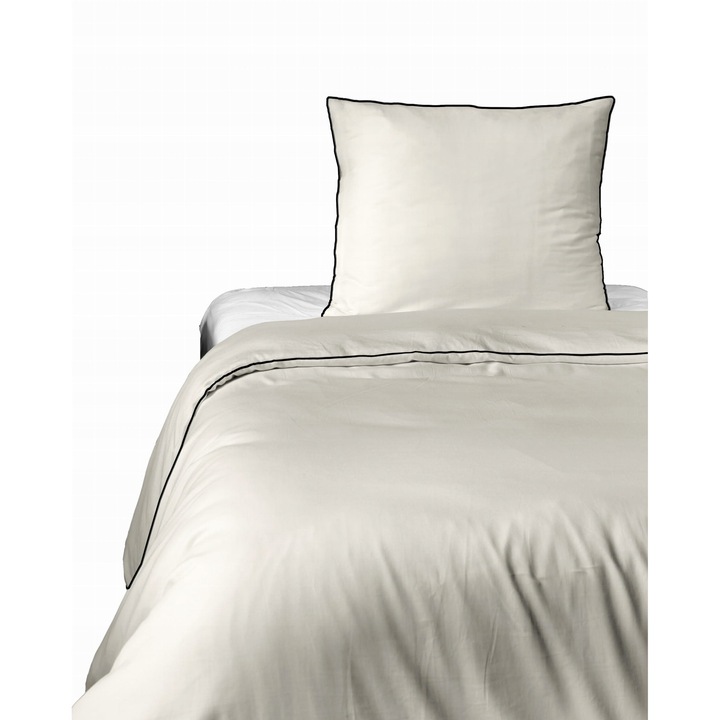 Lenjerie de pat Detexpol, satyn 140x200cm, crem, cu lama si fata de perna 70x80cm