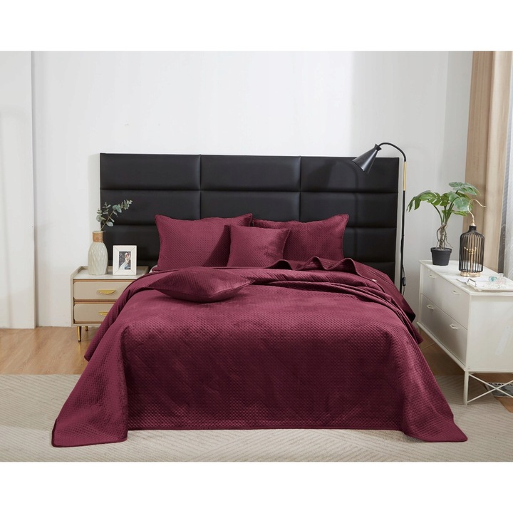 Patura velur 240x220 Maya, bordo, cu model geometric, set