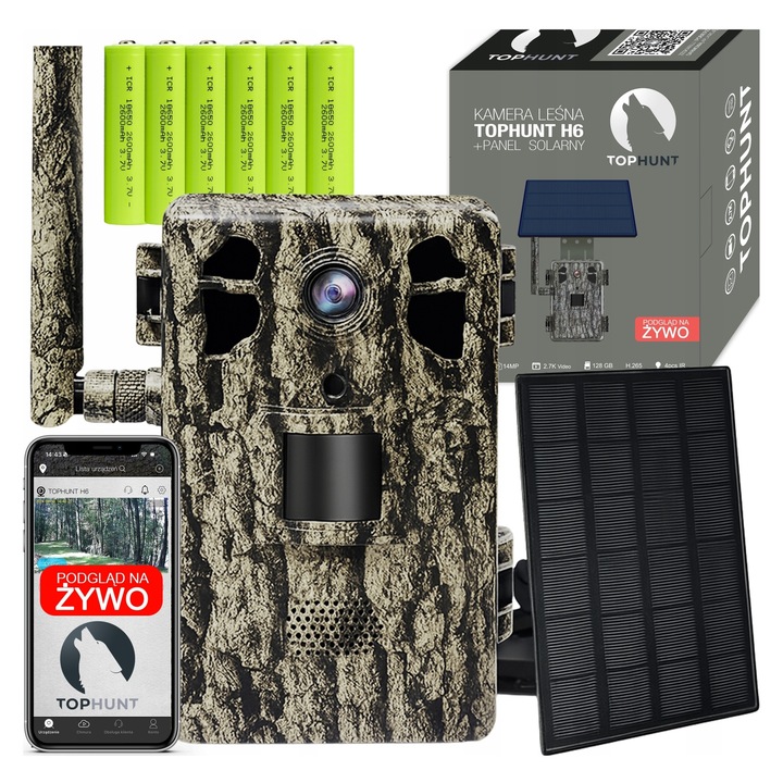 Камера за наблюдение TOPHUNT H6 TREE GRAIN, GSM 4G LTE, комплект с 6 батерии 2600mAh, соларно захранване