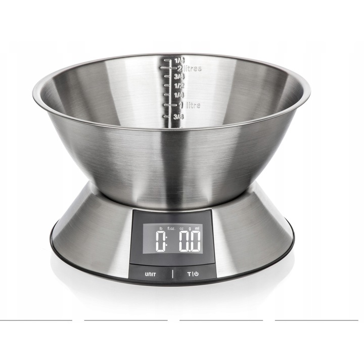 Cantar de bucatarie digital Akcent, 5 kg, 2200 ml, inox, argintiu