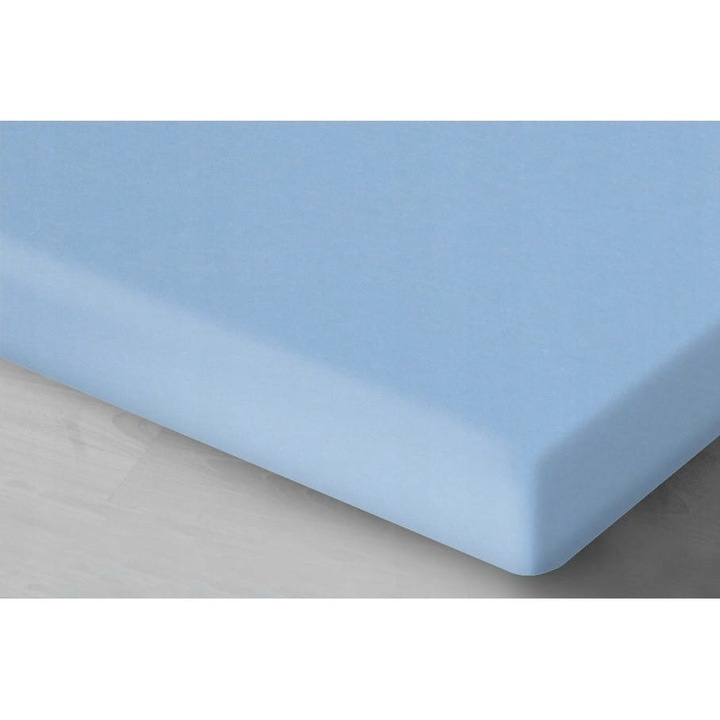 Cearceaf satinat cu elastic 140x200cm, albastru, 100% bumbac, cu margini pentru saltea