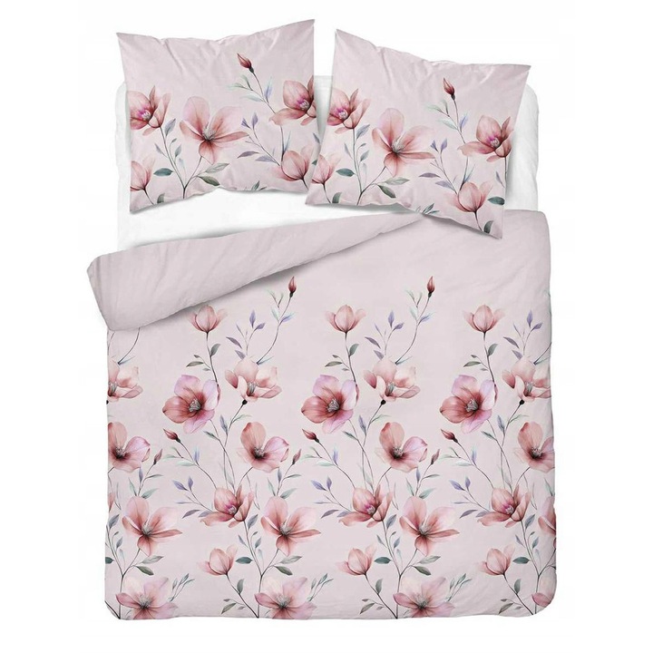 Lenjerie de pat set 160x200cm, Detexpol, Floral Harmony, roz, 100% bumbac