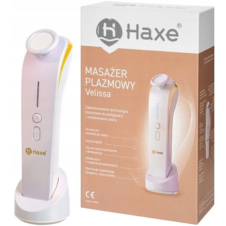 Плазмен масажор Haxe Velissa HX806, масажор за лице, почиства и детоксикира, стимулира регенерацията на колаген, бял/розов, 1 бр