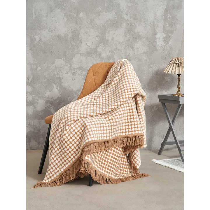 Patura bumbac-acrilic, 150x200 cm, multicolor, cu franjuri, set de 2 bucati