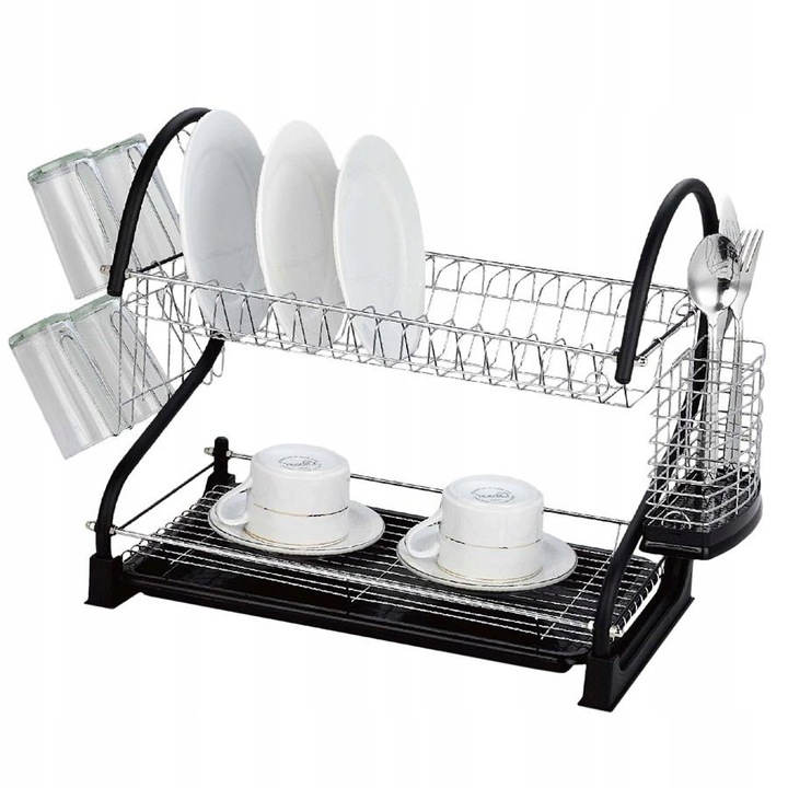 Scurgator vase set, Odelo, 52x24x37cm, negru, cu ociekacz pentru tacamuri si suport pentru pahare