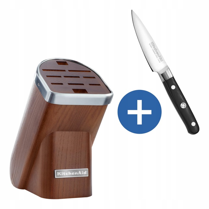 Set bloc de cutite KitchenAid, cutit din otel inoxidabil german, lemn de arin, 9cm