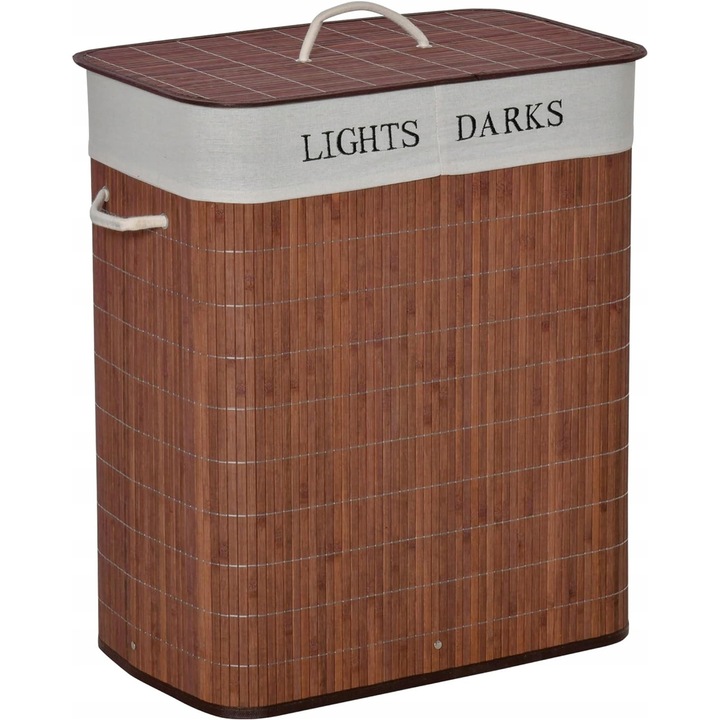 Cos de rufe set 100L, Homcom, bambus, 3 manere, maro + alb, 52x32x63cm