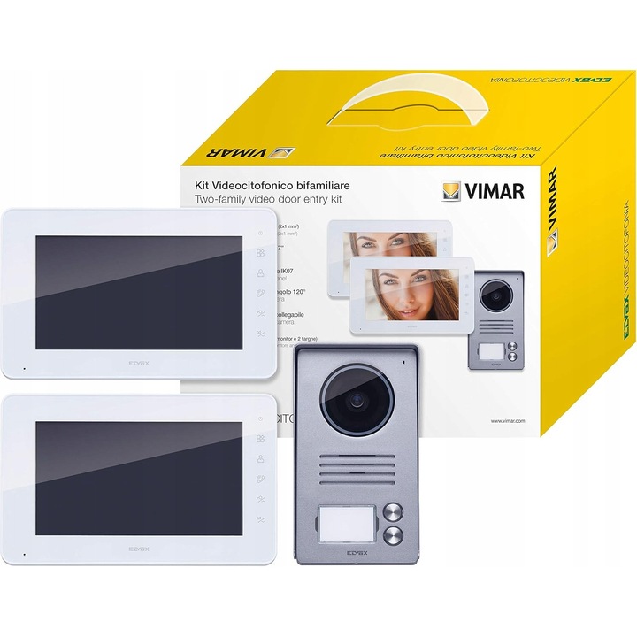 Комплект видеодомофон Vimar K40931, 2 монитора 7" LCD, бял, 20.52x2.09x12.81см