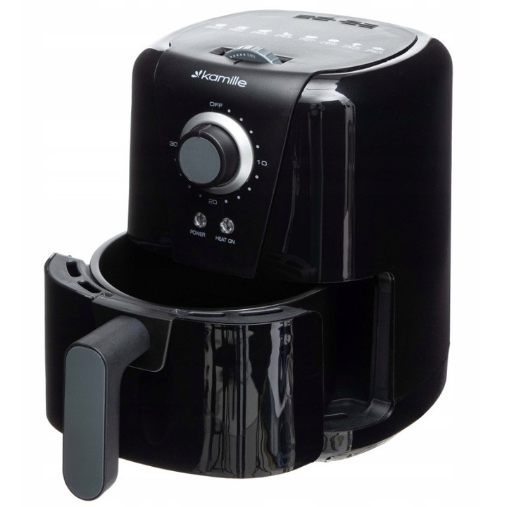 Frytkownica beztusca Kamille, 1000W, 1,5L, neagra, functie de gatire si prajire