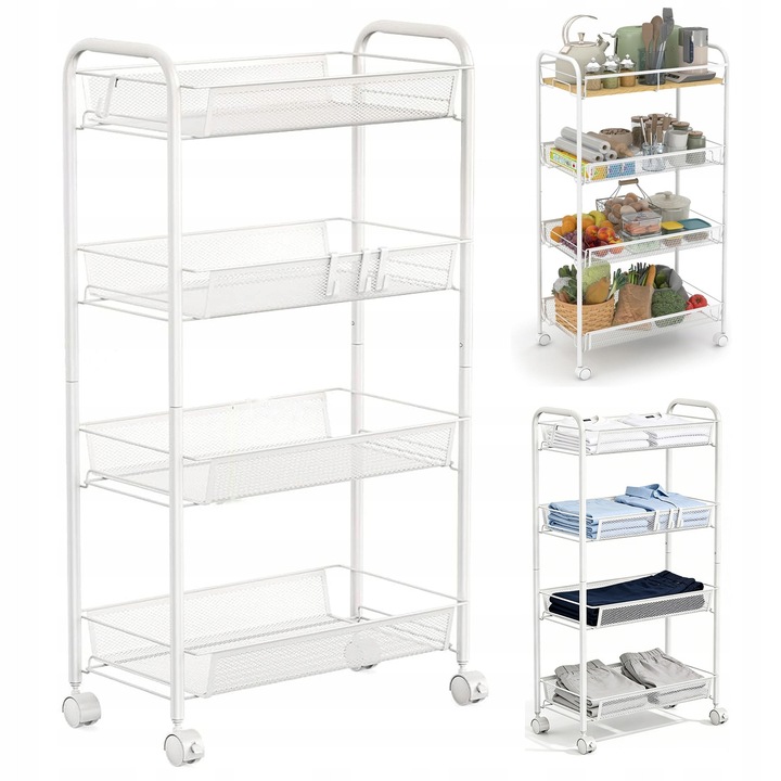 Raft mobil pe roti BEDEE, 4 niveluri, alb