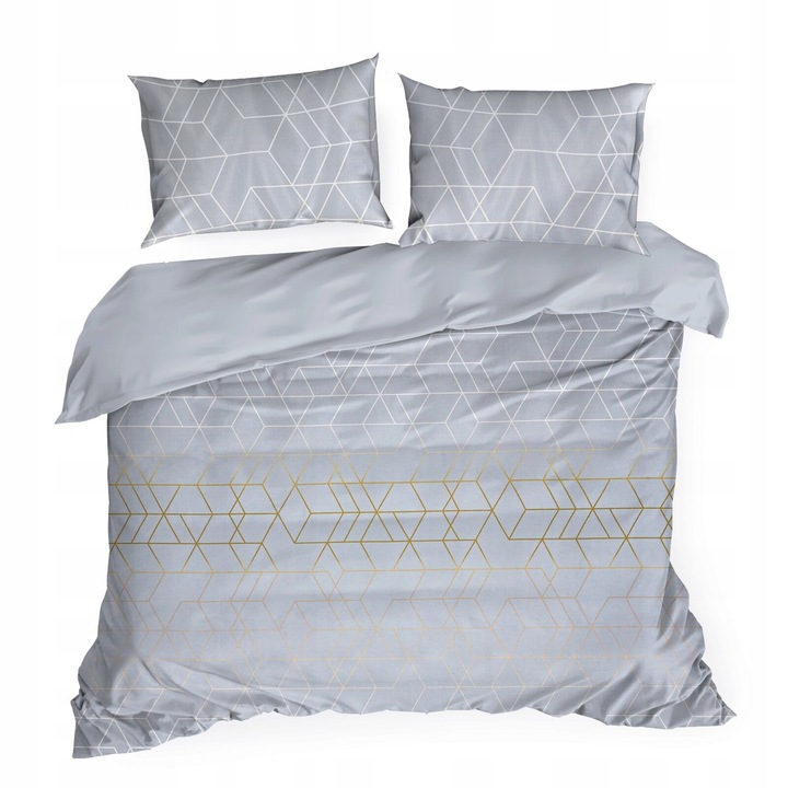 Lenjerie de pat, Eurofirany, GEO2, 220x200 cm, 2 x 70x80 cm, microfibra, geometrica, moderna