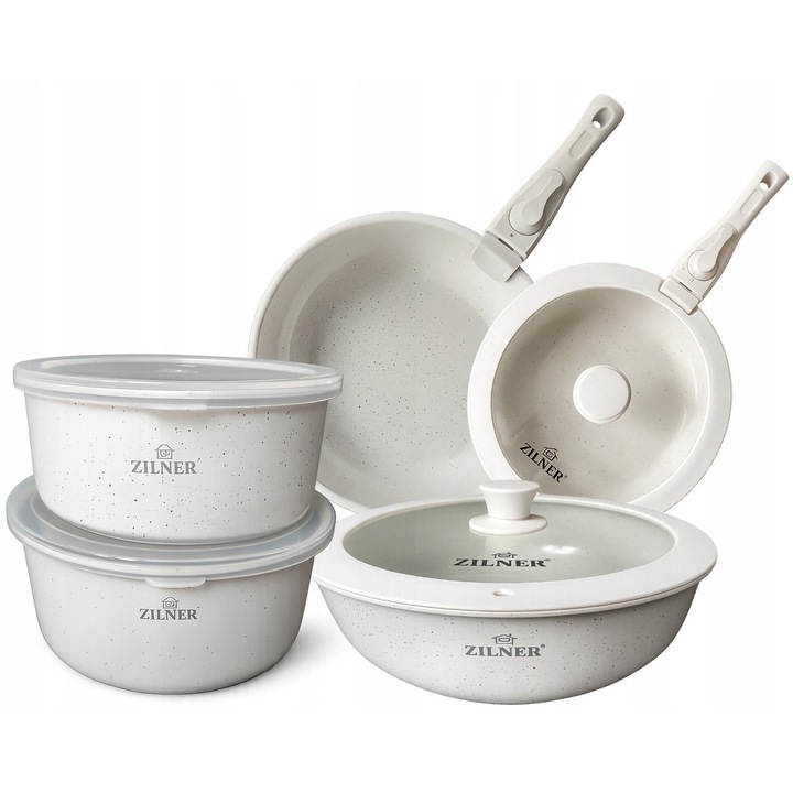 Set oale marmura 11 elemente Zilner ZL-8571, inductie, cu manere detasabile, aluminiu, multicolor