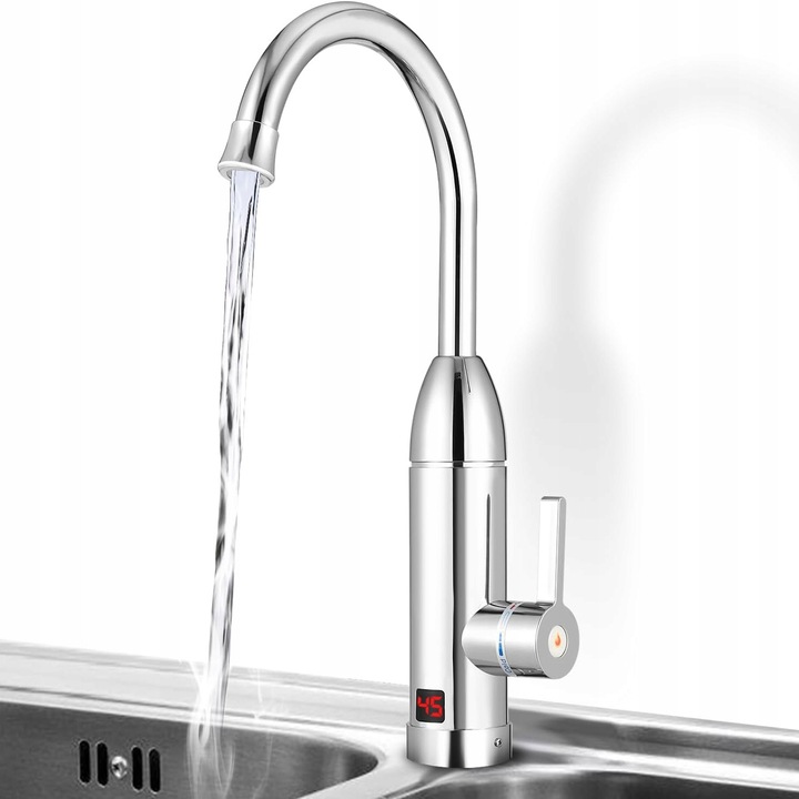 BEDEE szaniter csaptelep, gyorsfűtésű elektromos csap, 3000W, ezüst, 420x60x207mm