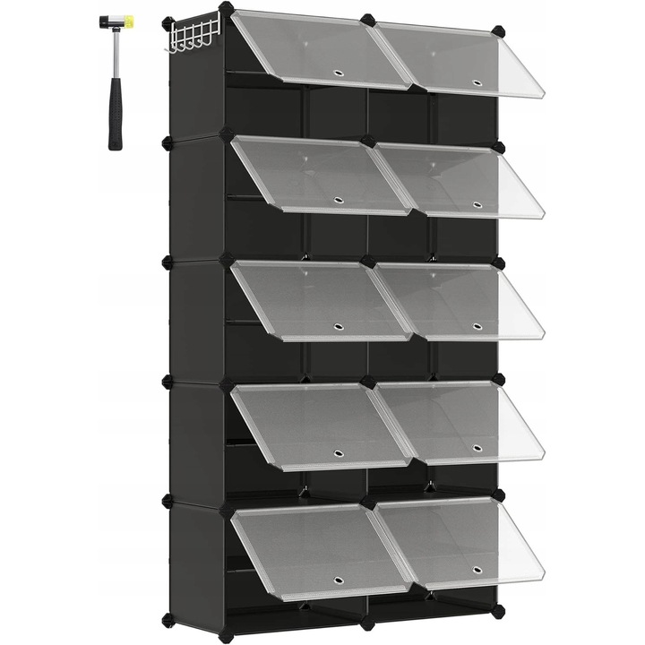 Songmics moduláris cipőtartó, 10 rekeszes, fekete, 32x165x125cm