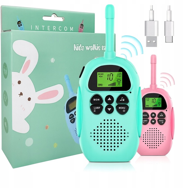 Walkie Talkie gyerekeknek, Zaxer, 2 darabos szett, nagy hatótávolság, rózsaszín és kék, 140x62x29mm