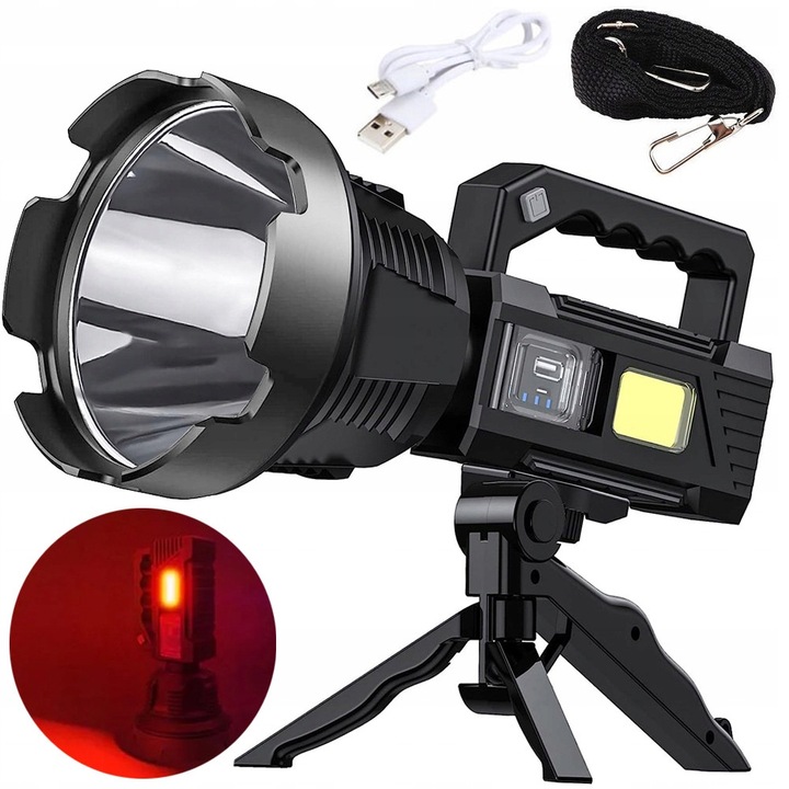 Lanterna LED P50 cu stativ, 1000 lm, 12000 mAh, waterproof, 24x12cm