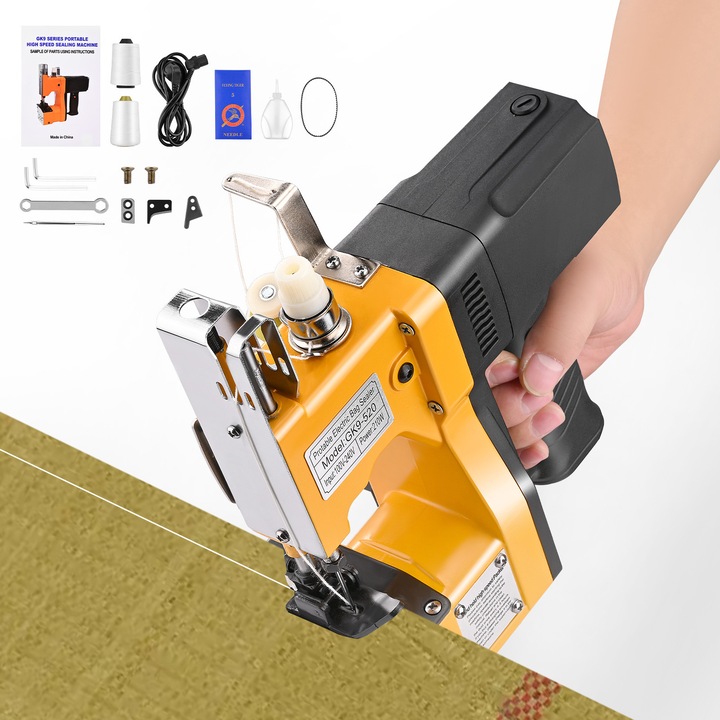 Masina de inchis saci electrica，Masina cusut saci 210W, 800RPM，180 cusaturi/min, galben