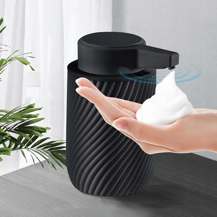 Elektromos szappanadagoló, 300 ml, USB töltés, modern design, fekete