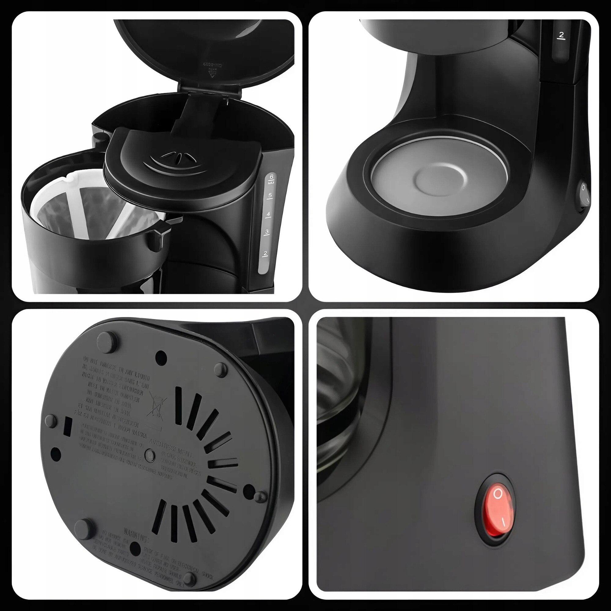 Cafetiera cu filtru 3HF90777L, 600 W, 600 ml, filtru reutilizabil, functie anti-picurare, negru, compacta